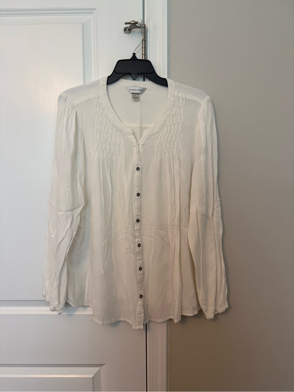 Christopher & Banks Cream Button-Front Peasant Blouse